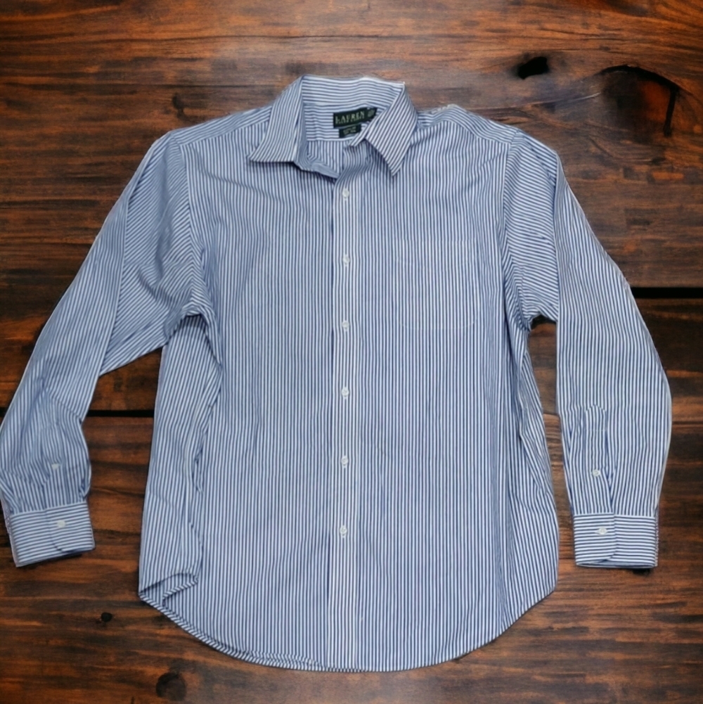 Lauren Ralph Lauren Dress Shirt Men's Size 17.5  36/37 Blue Striped Classic Fit